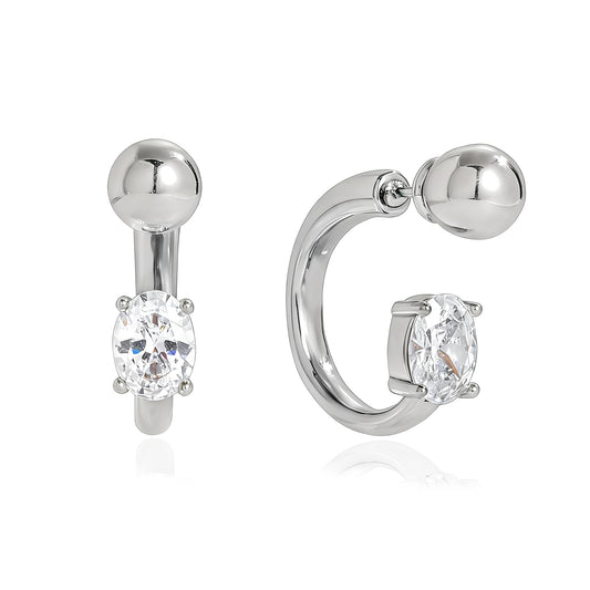 Modern Crystal Huggie Hoop Earrings – Silver