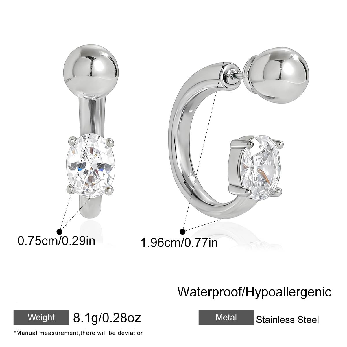 Modern Crystal Huggie Hoop Earrings – Silver