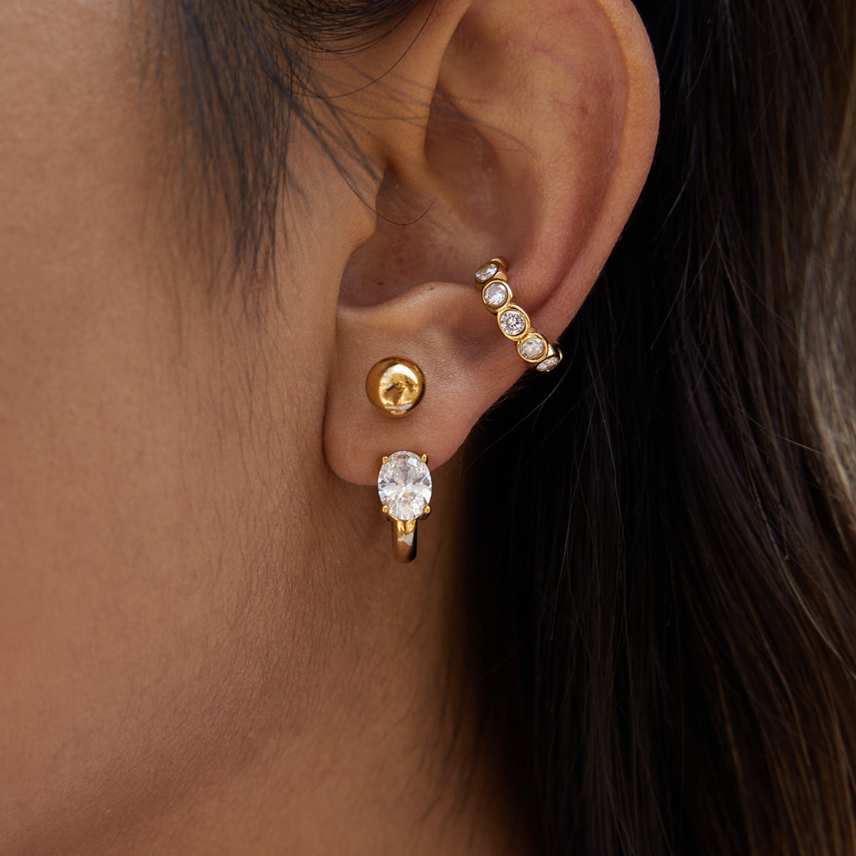 Bezel Crystal Huggie Ear Cuff