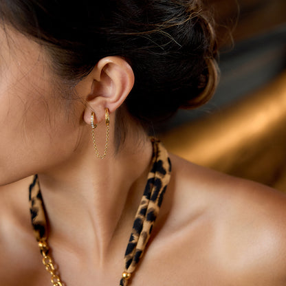 Double Huggie Chain Earrings