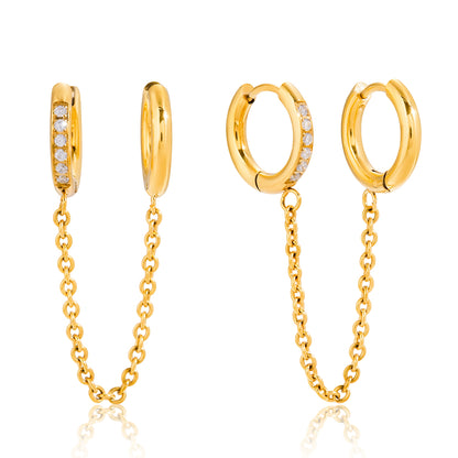Double Huggie Chain Earrings