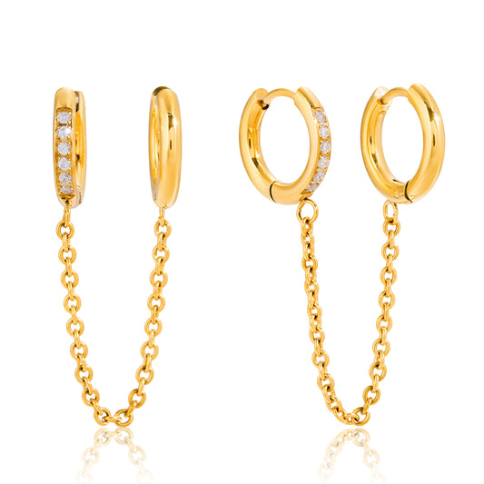 Double Huggie Chain Earrings