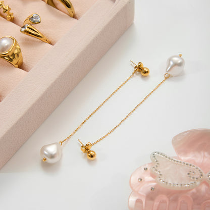 Long Pearl Drop Earrings