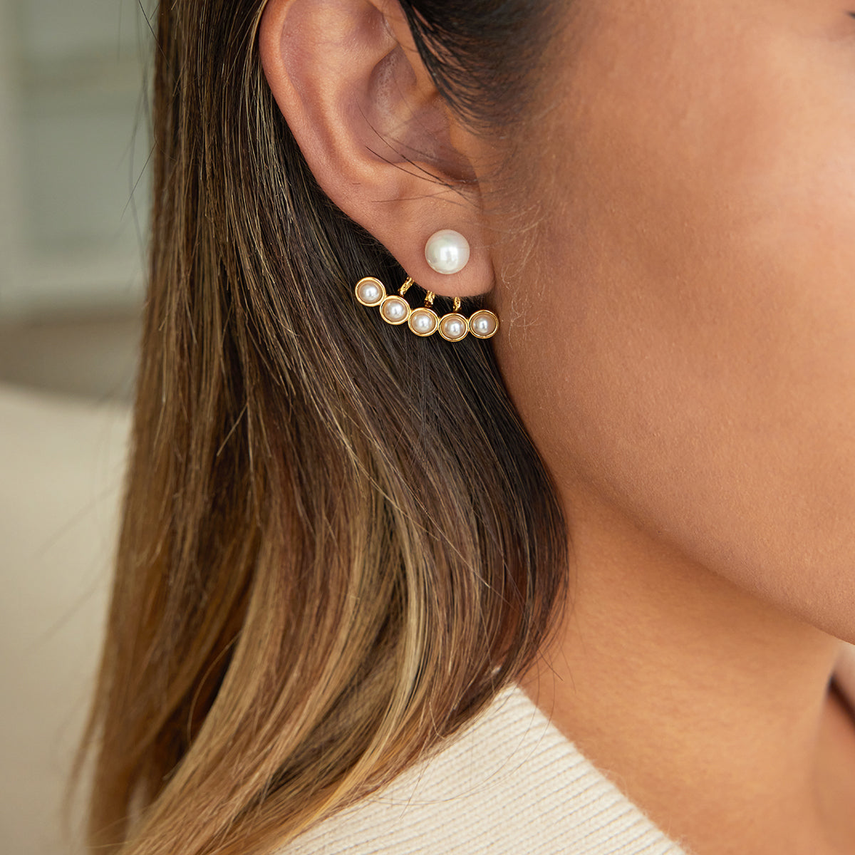Golden Aura Pearl Jacket Earrings