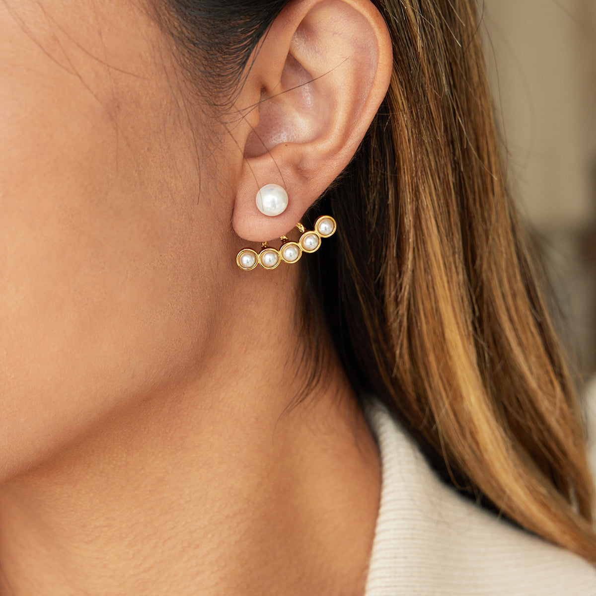 Golden Aura Pearl Jacket Earrings
