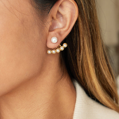 Golden Aura Pearl Jacket Earrings