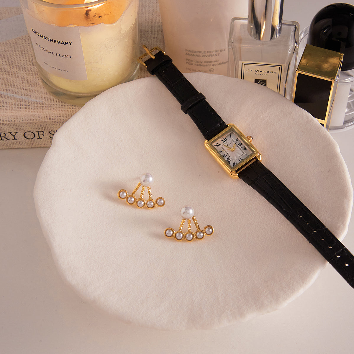 Golden Aura Pearl Jacket Earrings
