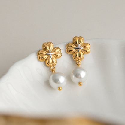 Clover & Pearl Drop Heritage Earrings