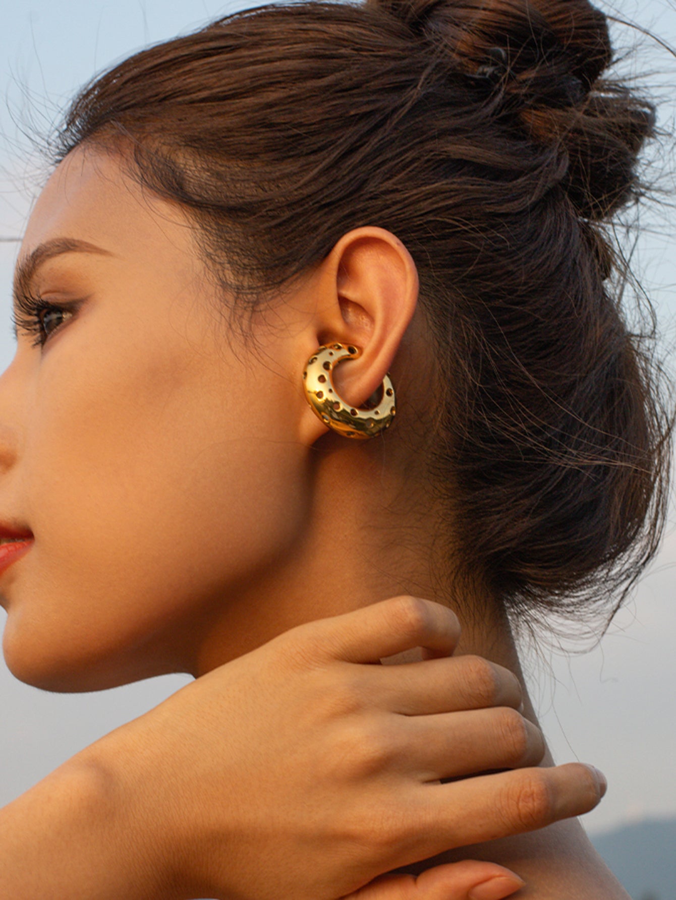 Gold Perforated Hoop Earrings
