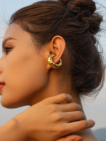Gold Perforated Hoop Earrings