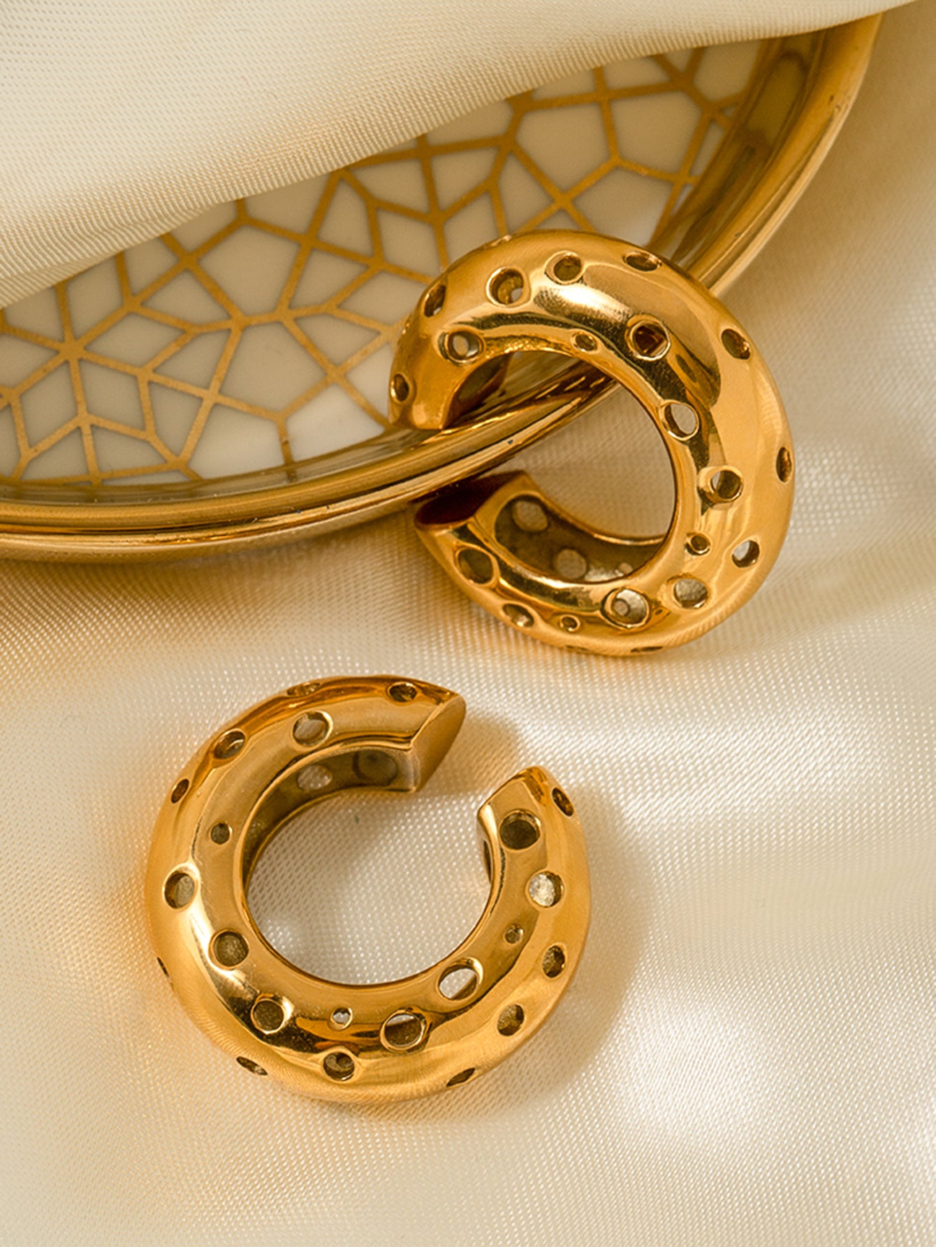Gold Perforated Hoop Earrings