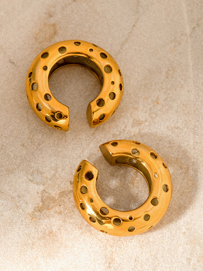 Gold Perforated Hoop Earrings