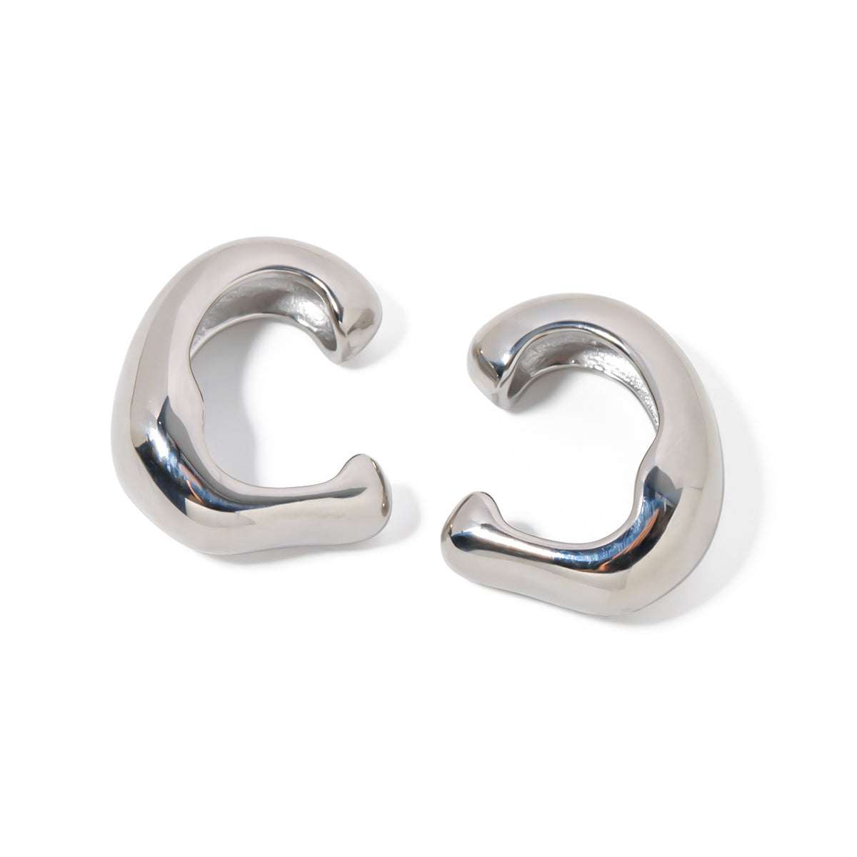 Silver Sculptural Huggie Earrings