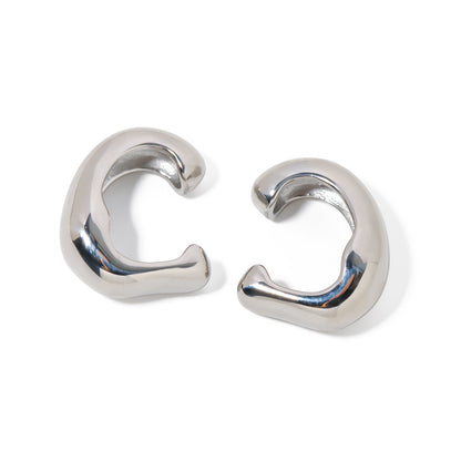 Silver Sculptural Huggie Earrings
