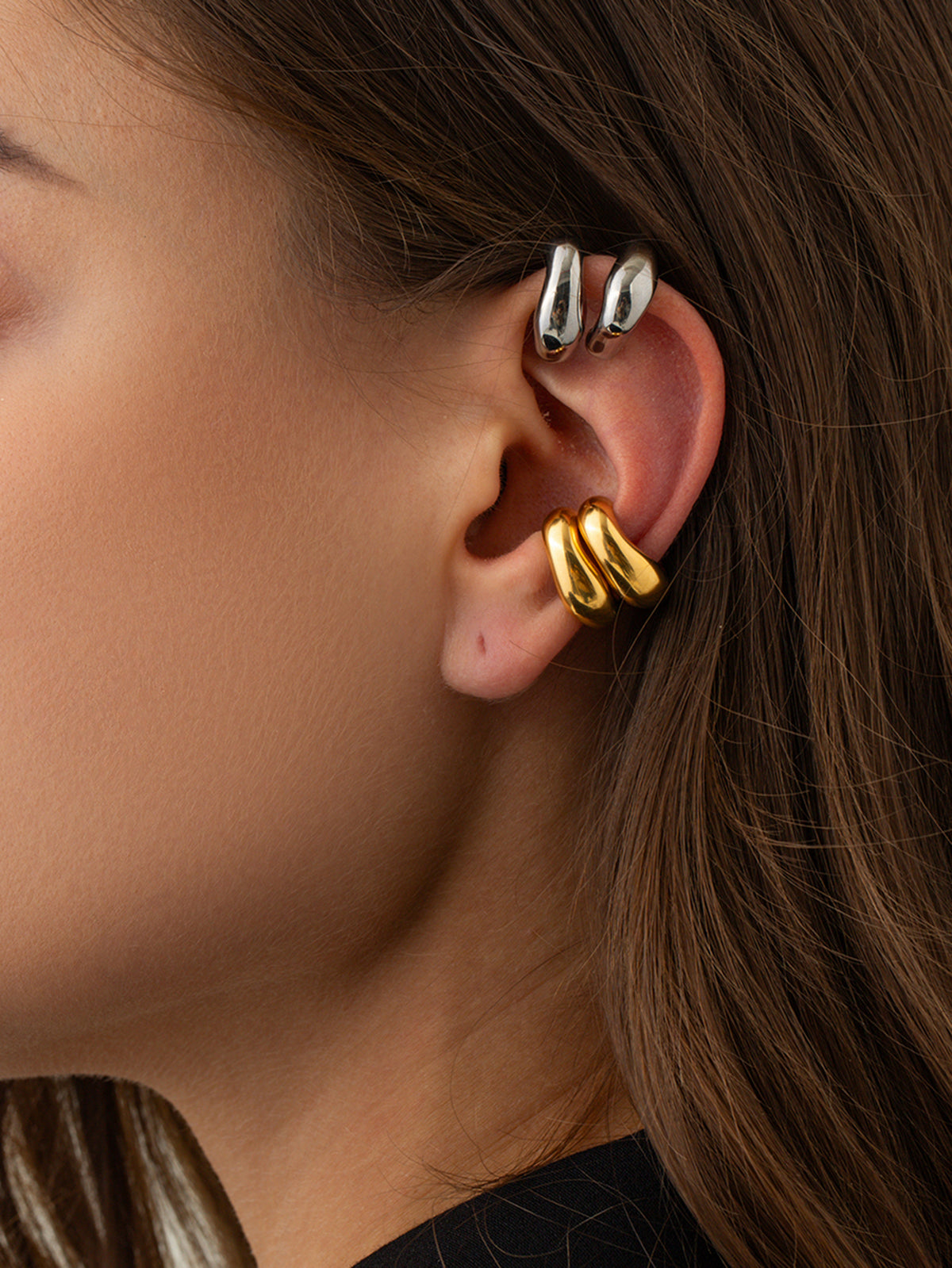 Silver Sculptural Huggie Earrings