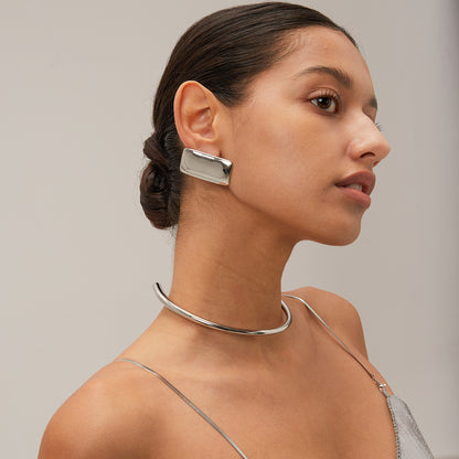 Sleek Silver Torque Necklace