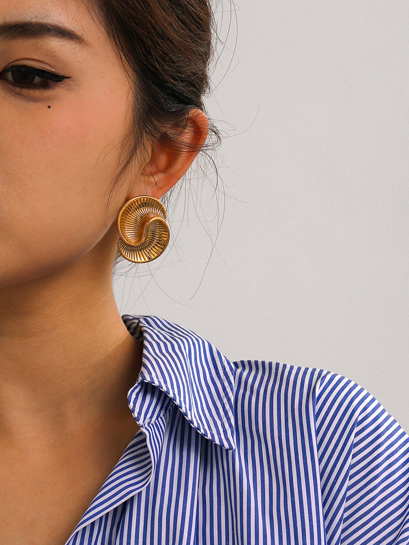 Gold Spiral Fan Stud Earrings for Women