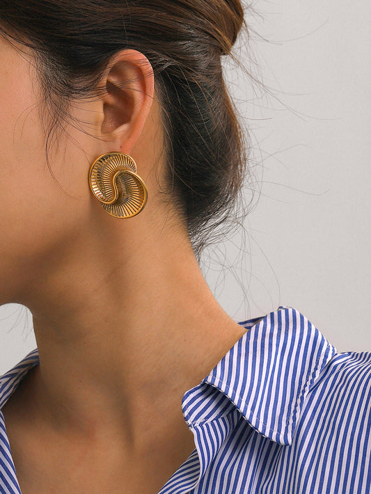 Gold Spiral Fan Stud Earrings for Women