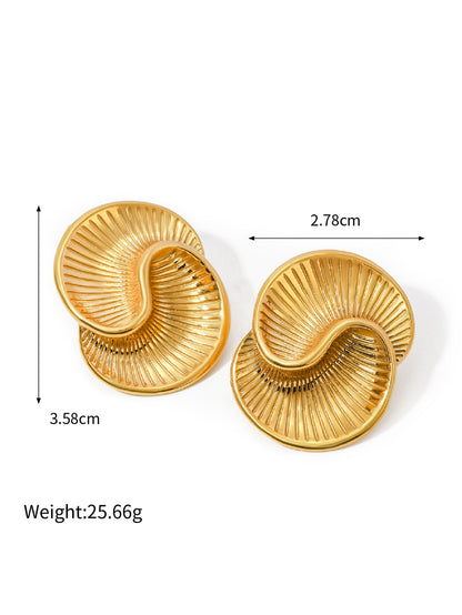 Gold Spiral Fan Stud Earrings for Women