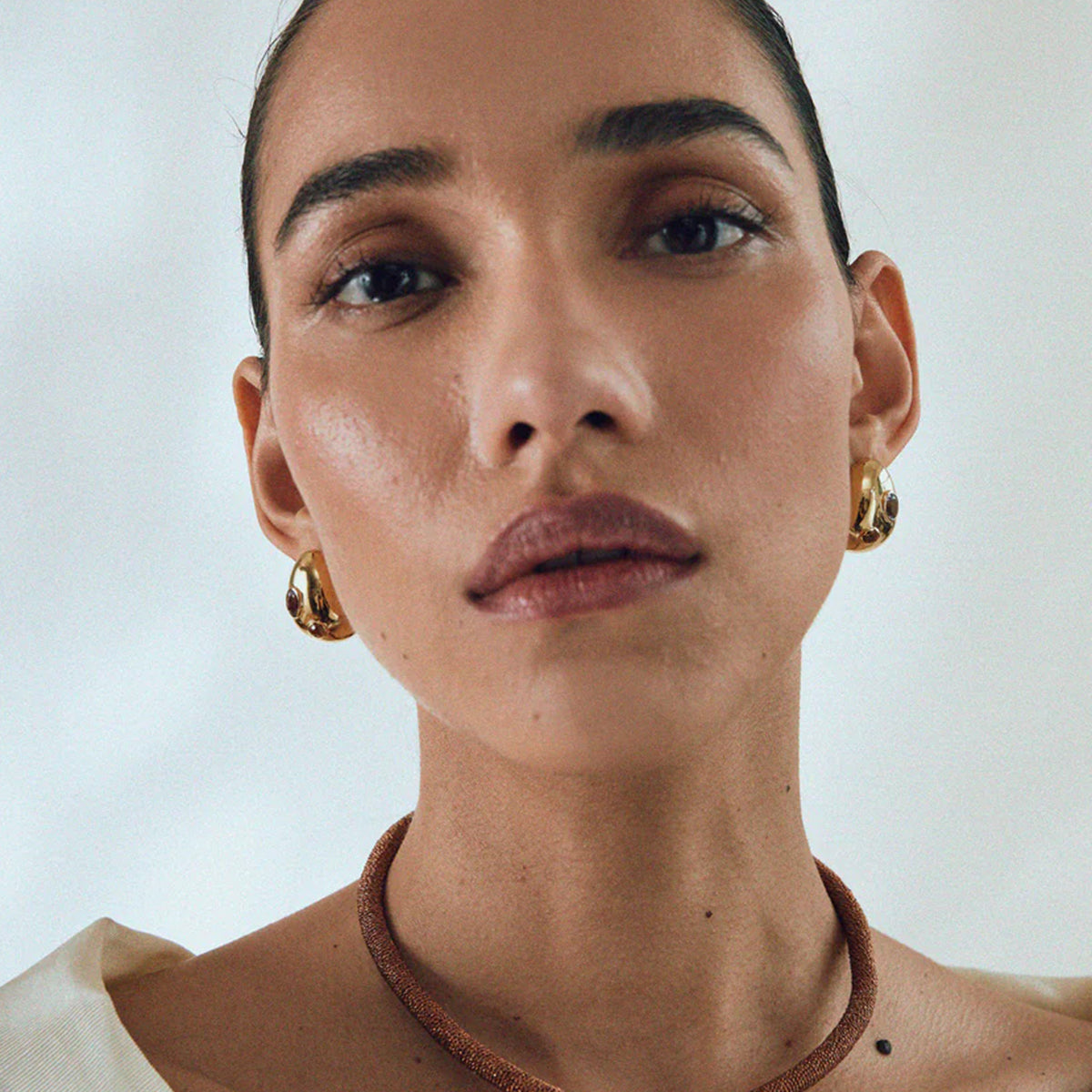 Gold Gem Dome Stud Earrings