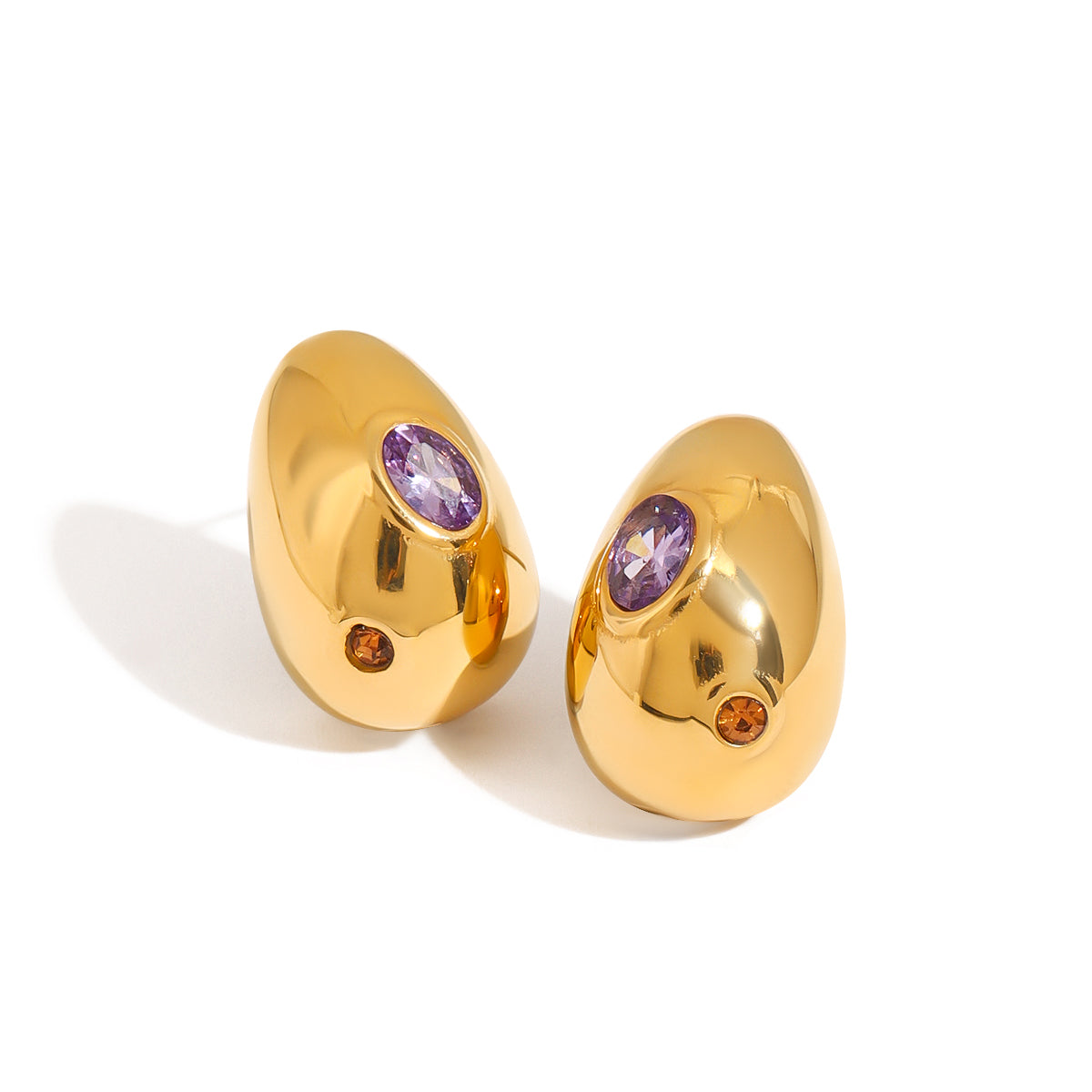 Gold Gem Dome Stud Earrings