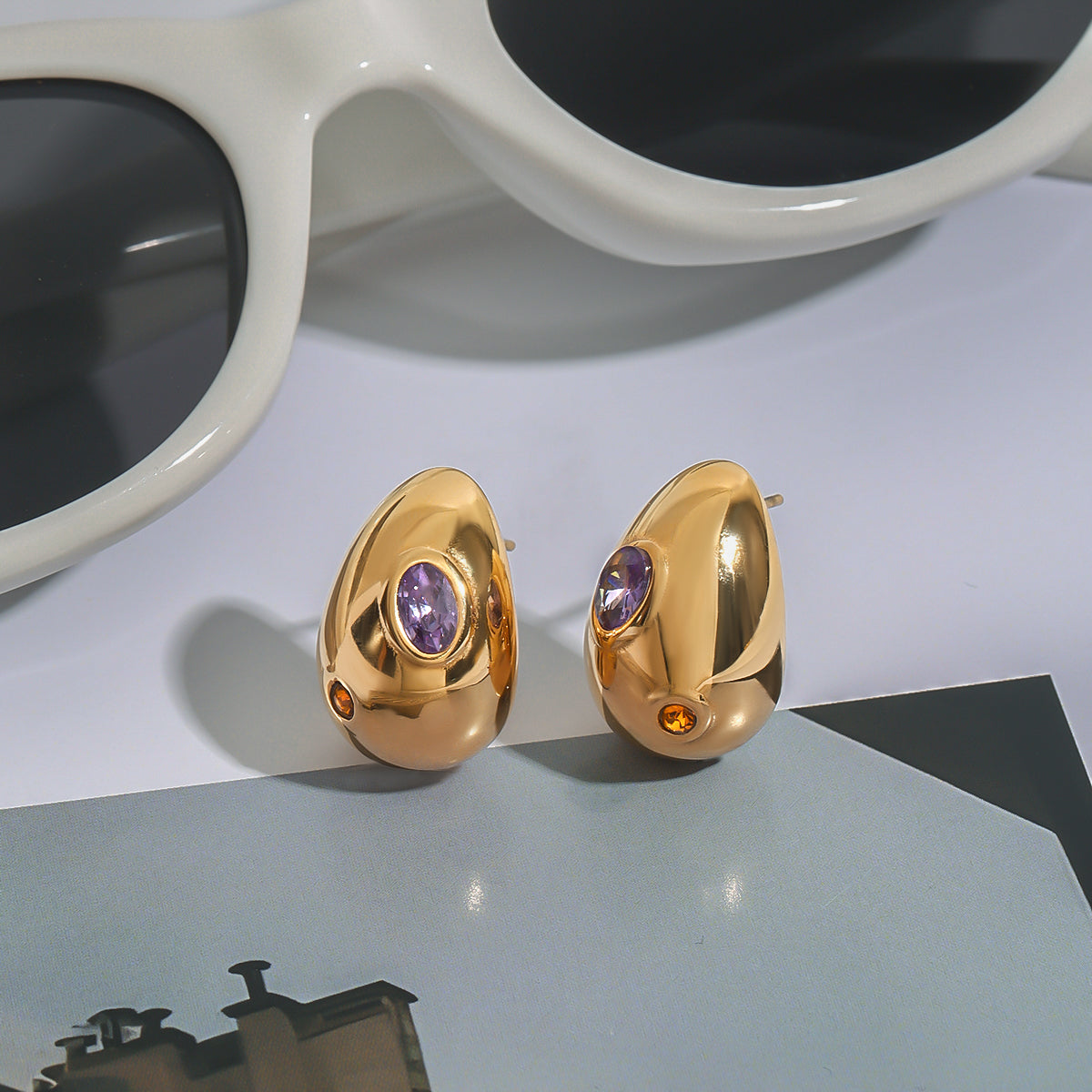 Gold Gem Dome Stud Earrings