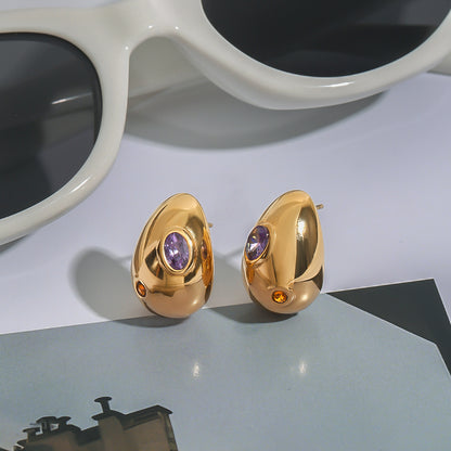 Gold Gem Dome Stud Earrings
