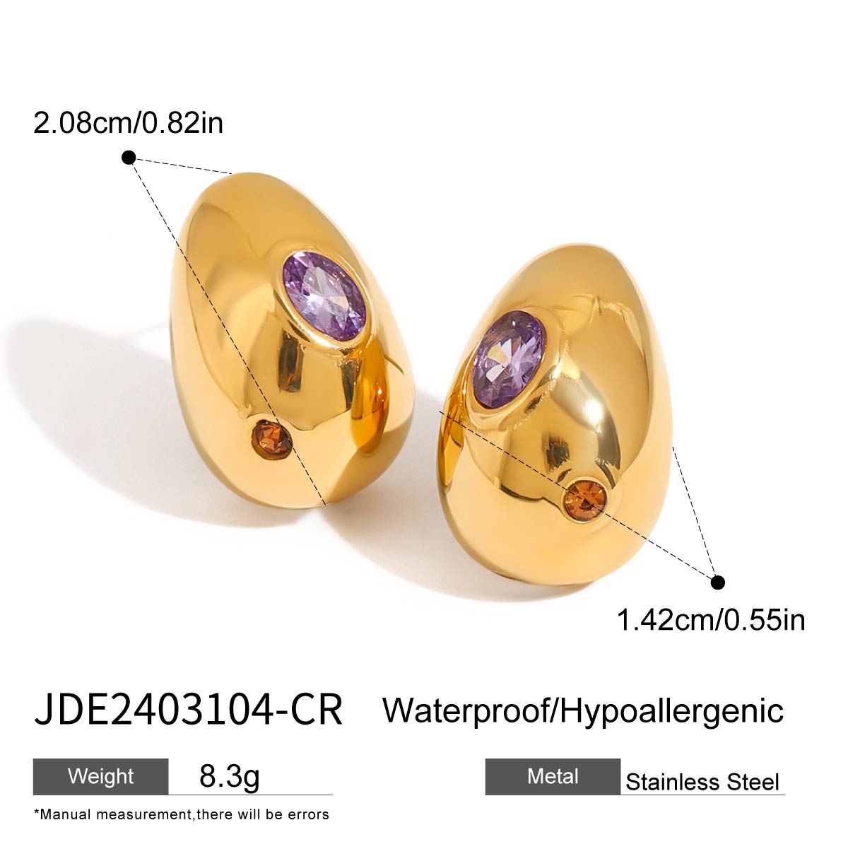 Gold Gem Dome Stud Earrings