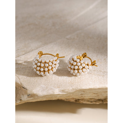 Clustered Pearl Hoop Earrings