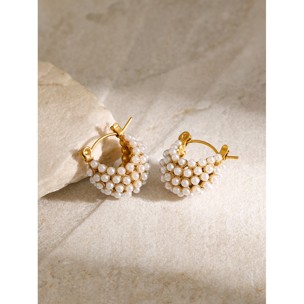 Clustered Pearl Hoop Earrings
