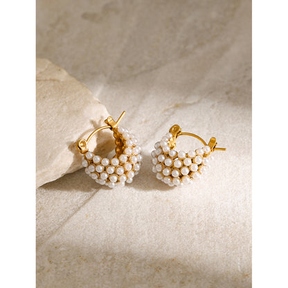 Clustered Pearl Hoop Earrings