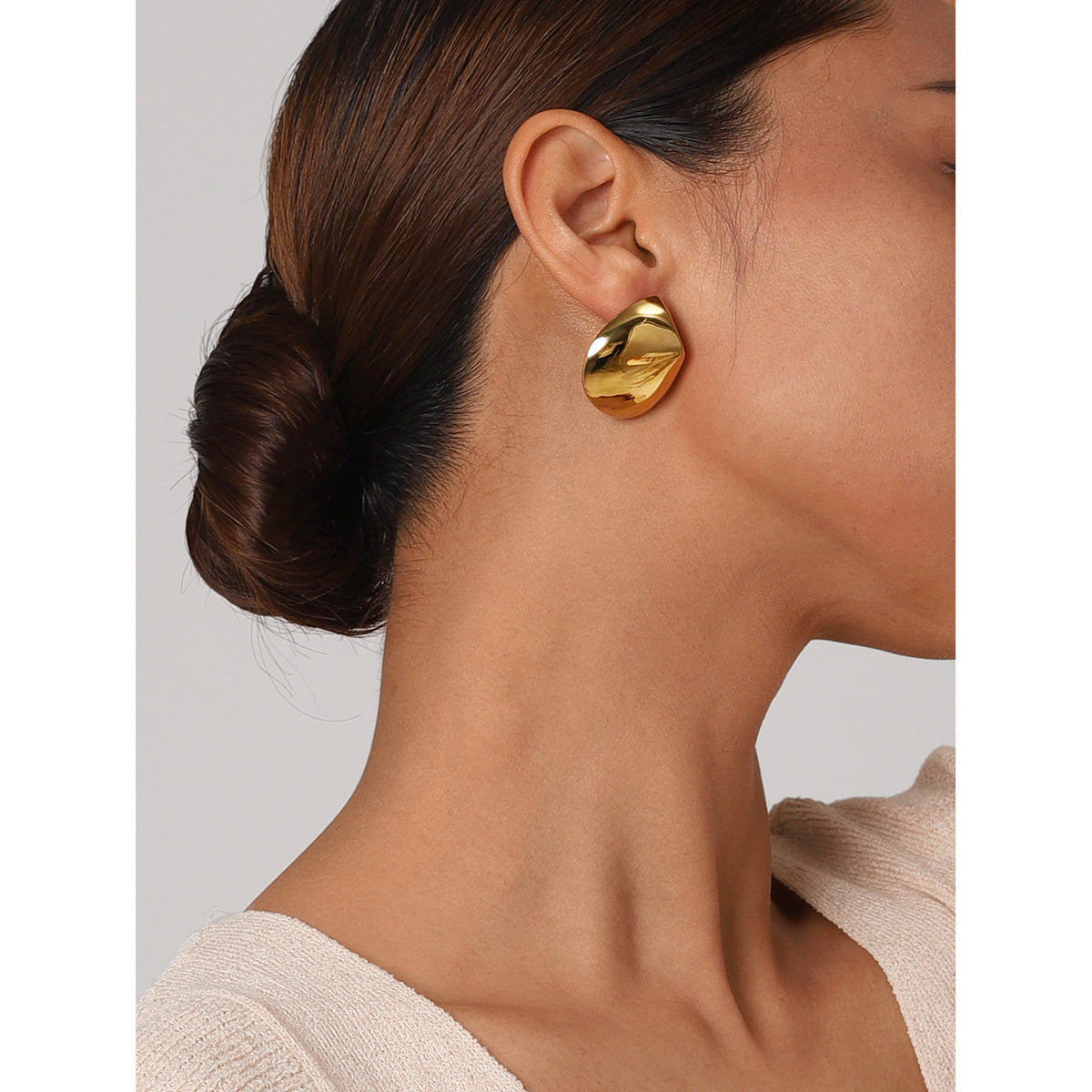 Gold Petal Stud Earrings for Women – Minimal Sculpted Shine