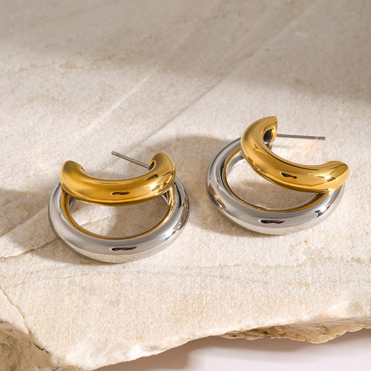 Two‑Tone Layered Hoop Earrings for Women