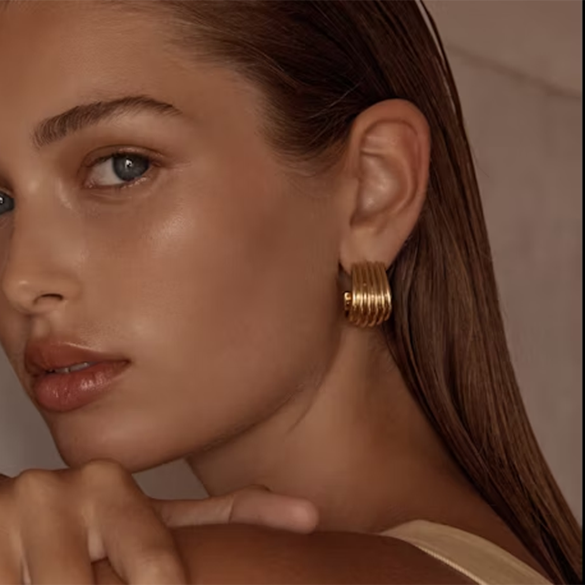 Gold Wide Ribbed Huggie Earrings for Women