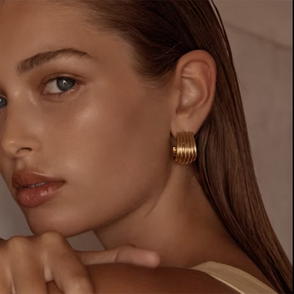 Gold Wide Ribbed Huggie Earrings for Women