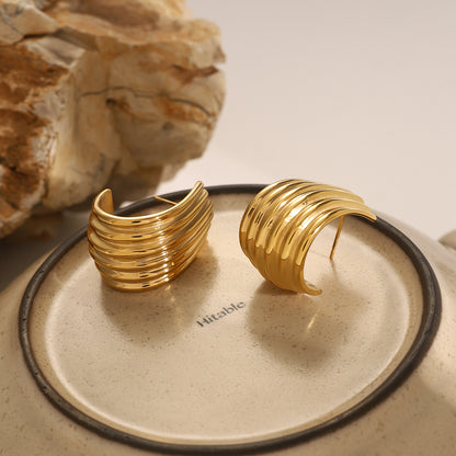 Gold Wide Ribbed Huggie Earrings for Women