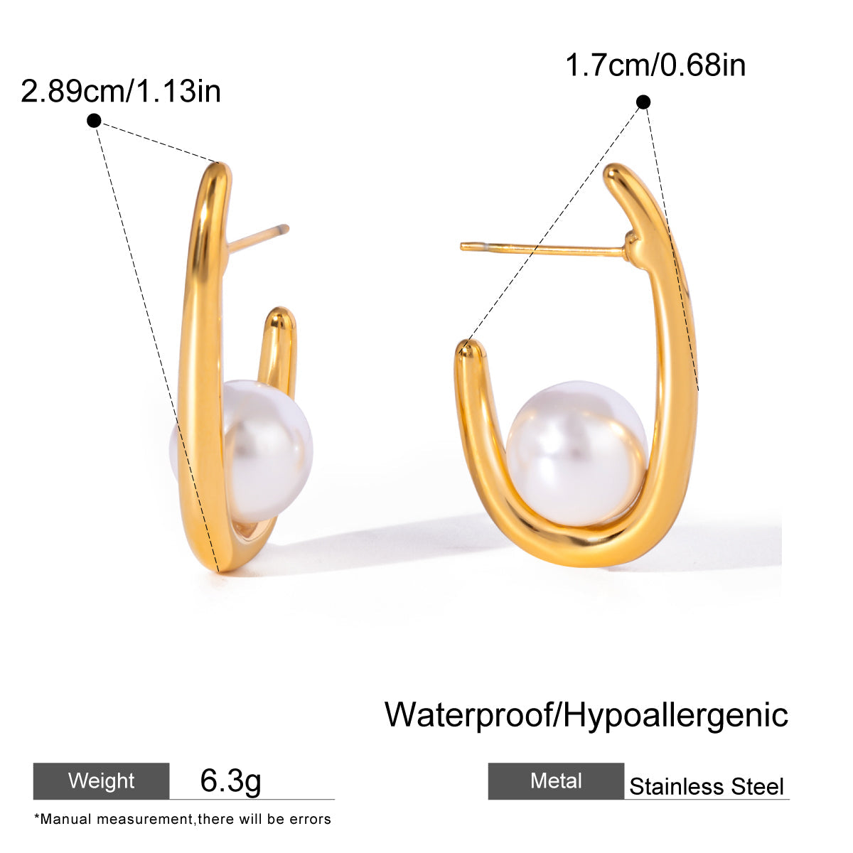 Modern Gold Hoop Pearl Earrings