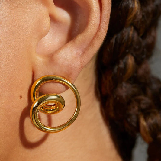 Abstract Double Spiral Gold Earrings