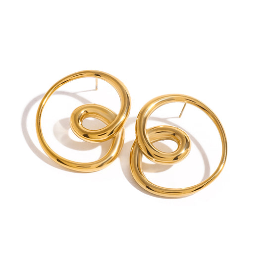 Abstract Double Spiral Gold Earrings