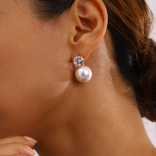 Classic Pearl & Crystal Stud Earrings