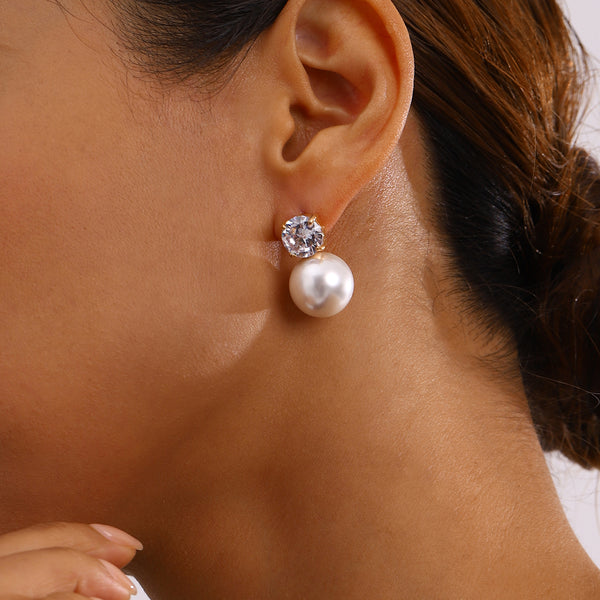Classic Pearl & Crystal Stud Earrings