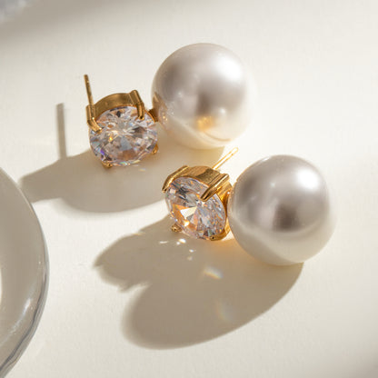 Classic Pearl & Crystal Stud Earrings