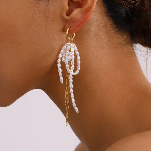 Dramatic Pearl Chain Drop Earrings