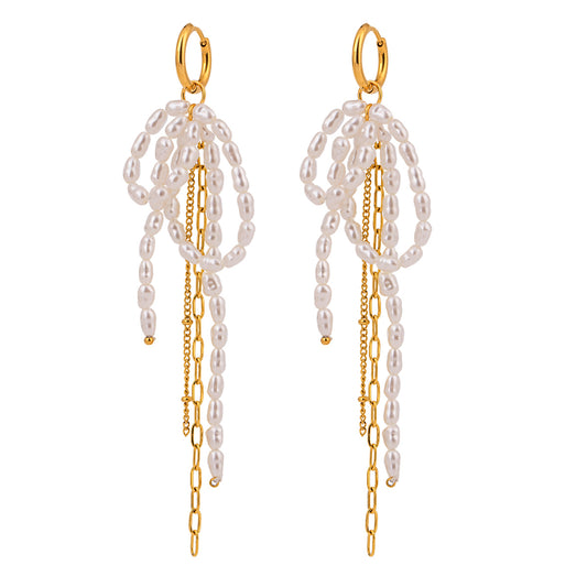 Dramatic Pearl Chain Drop Earrings