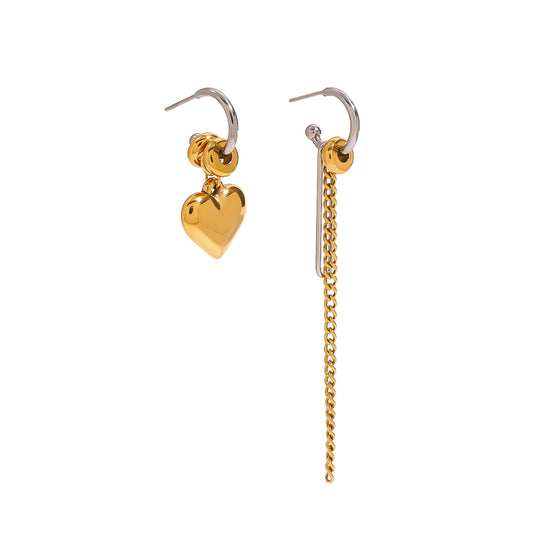 Asymmetric Gold Heart Drop Earrings