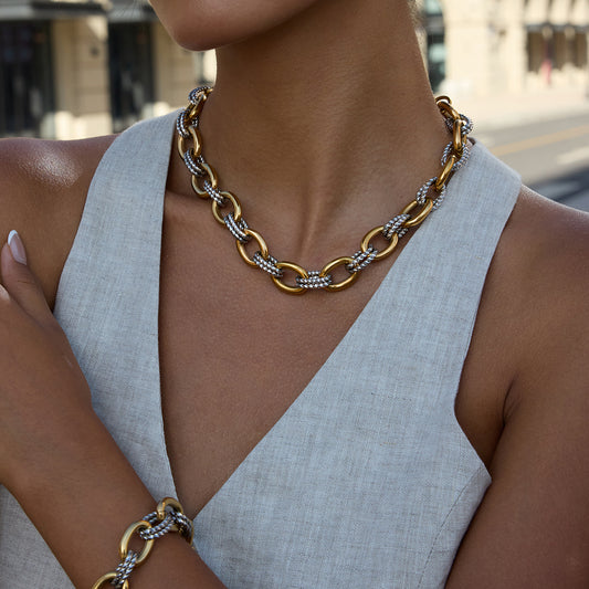 Two‑Tone Chunky Necklace – Gold & Silver Rope Link