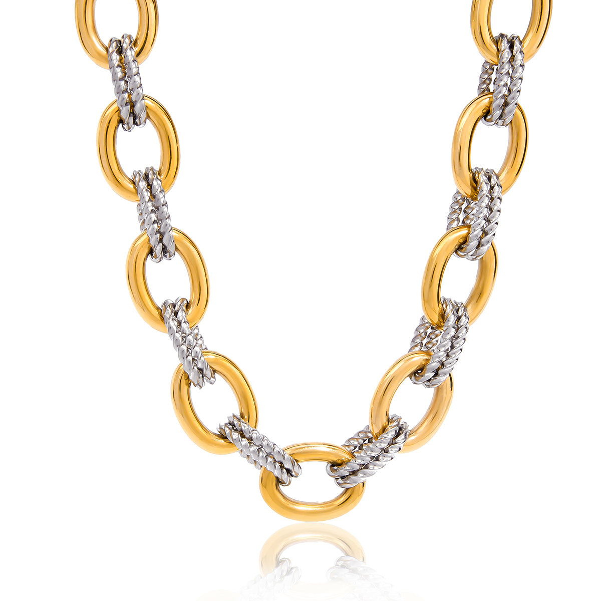 Two‑Tone Chunky Necklace – Gold & Silver Rope Link
