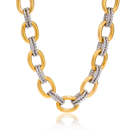 Two‑Tone Chunky Necklace – Gold & Silver Rope Link