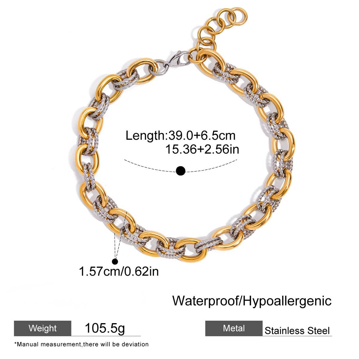 Two‑Tone Chunky Necklace – Gold & Silver Rope Link