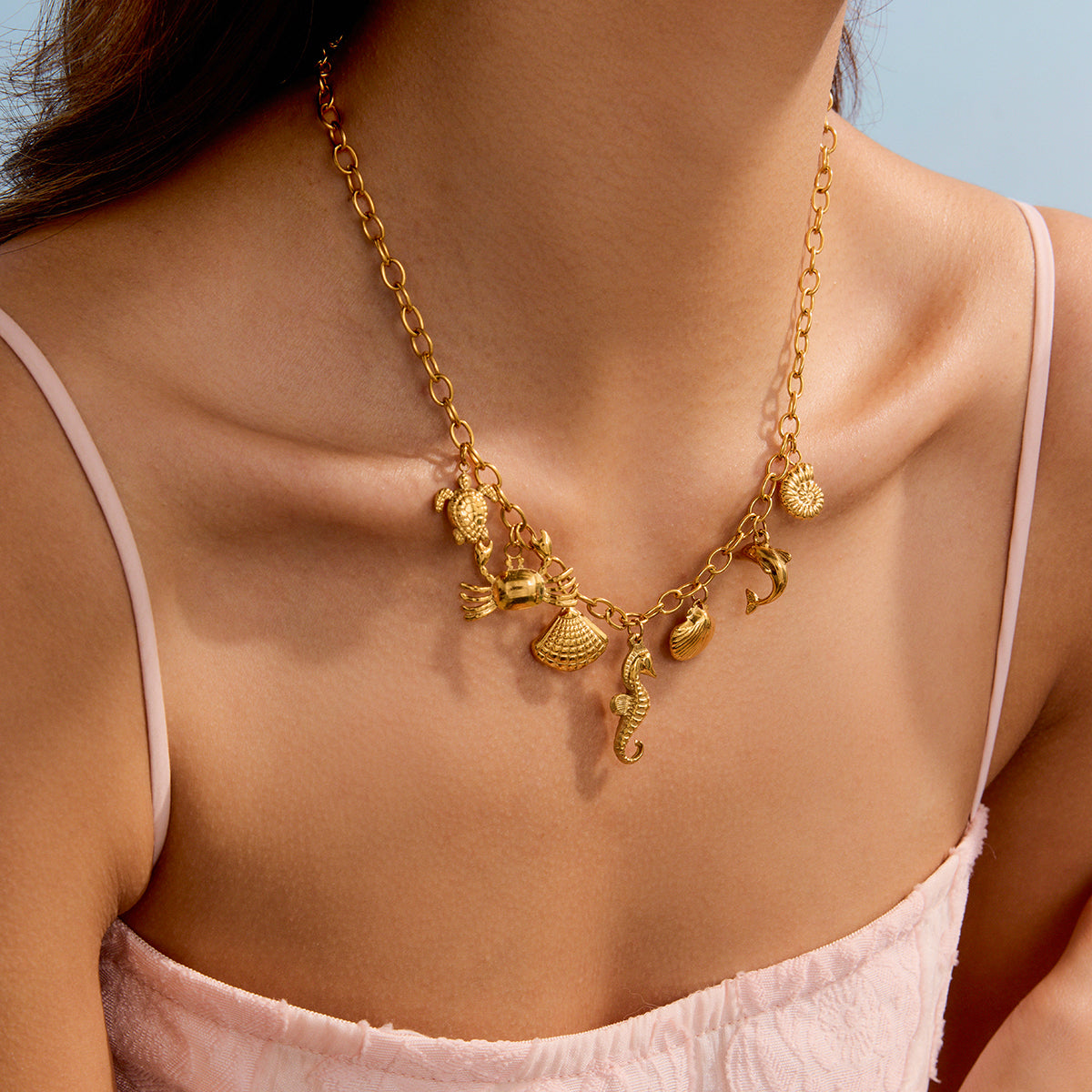 Ocean Charms Gold Necklace
